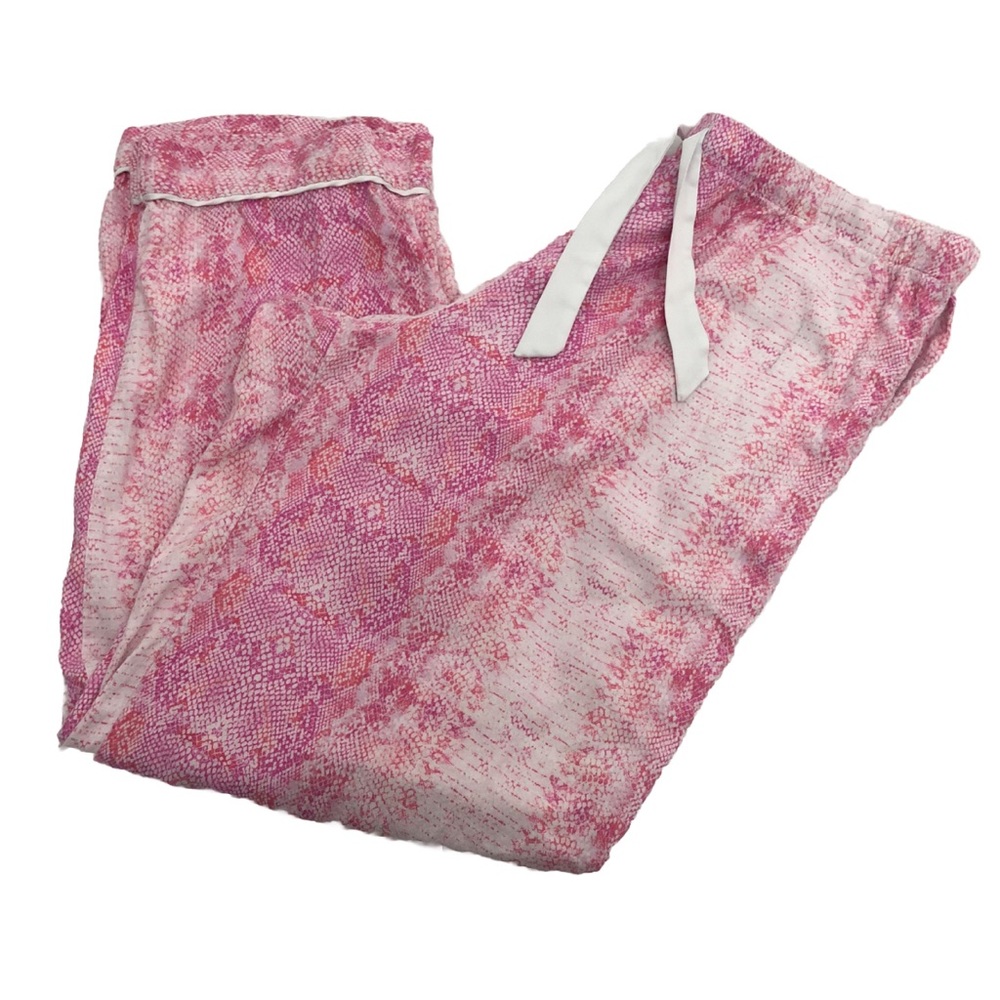 Victoria Secrets Soft Ribon Drawstring Pajama Pink Reptile Print Pants Size S